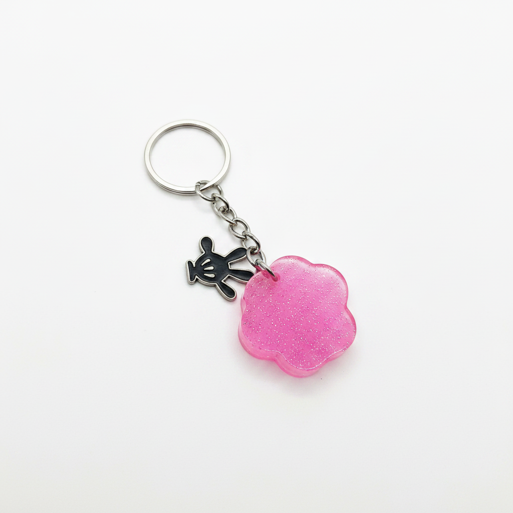 Porte-clé Fleur en Résine époxy & Charm Main de Mickey