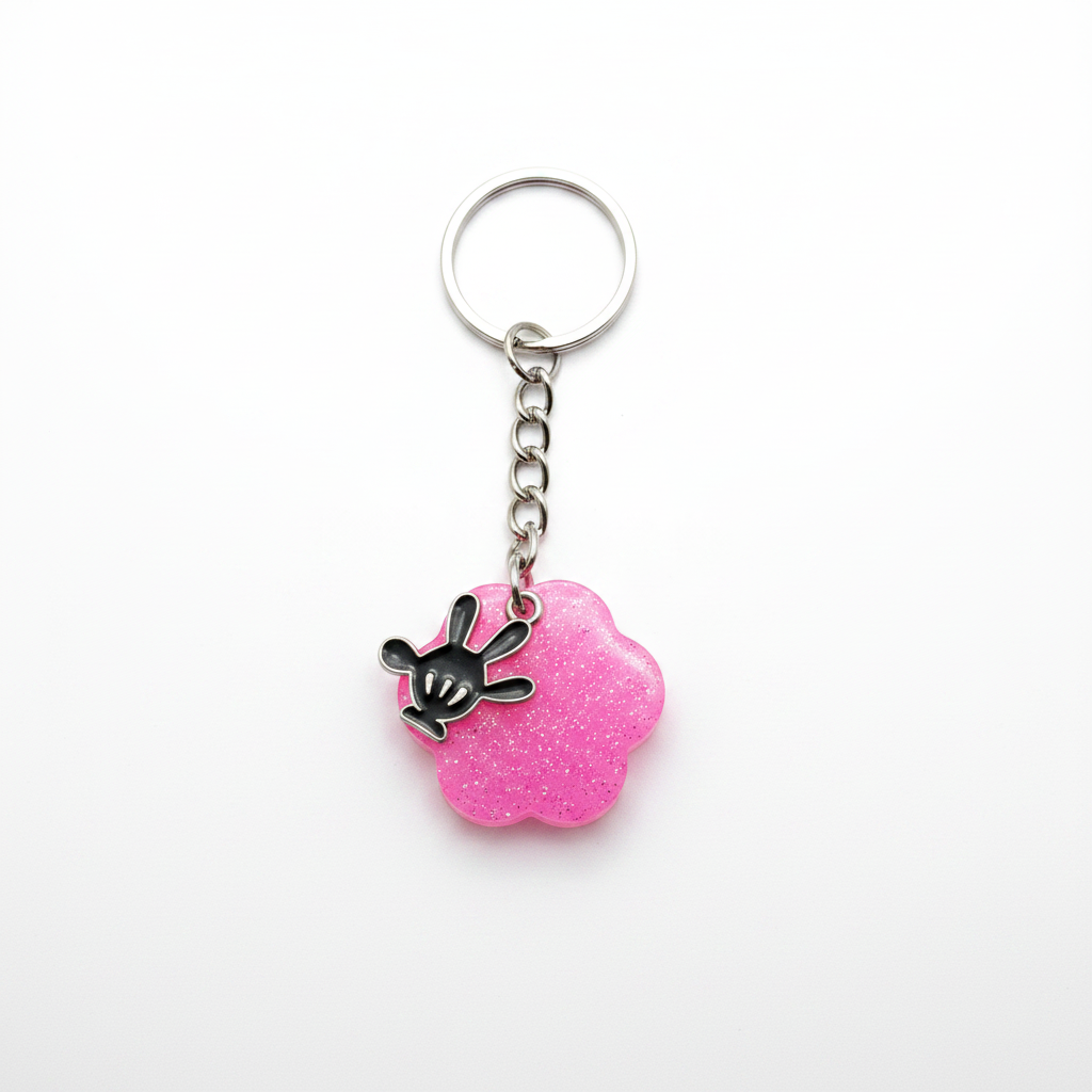 Porte-clé Fleur en Résine époxy & Charm Main de Mickey